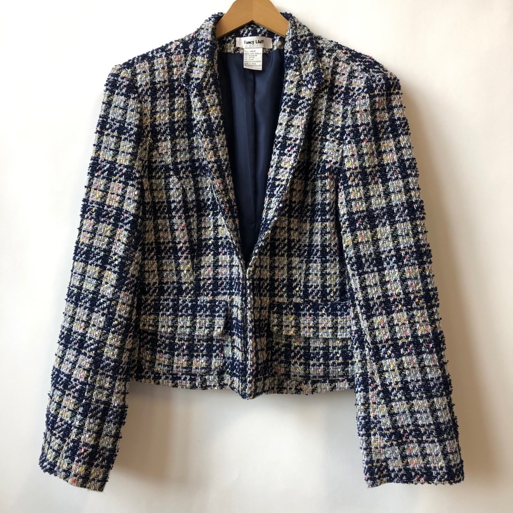 Fancy Lady Blue Tweed Blazer Jacket Blue Size 16. Great paired with Jeans